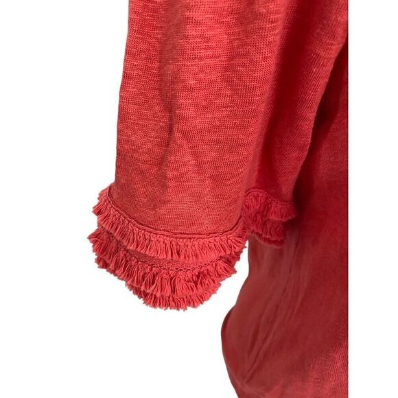 Chico's NWT Linen Fringe Sleeve Tee Top Short Sleeve Chrysanthemum Coral Size 0 - Picture 4 of 10